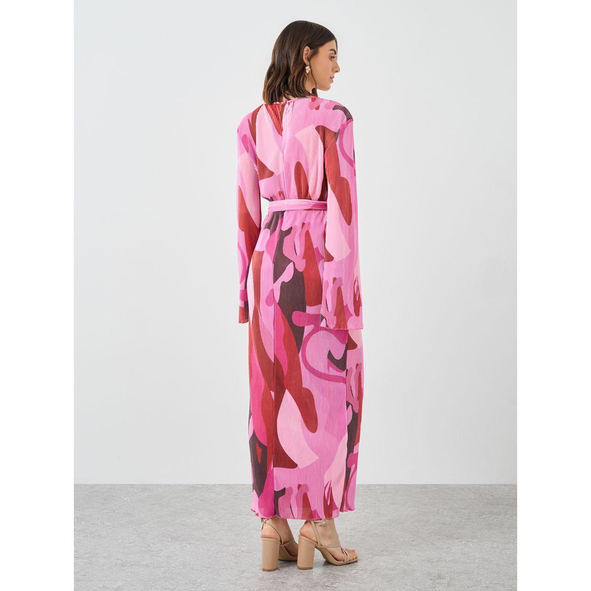 Styli Pink Abstract Print Plisse Maxi Dress-women-clothing-dresses-image-5