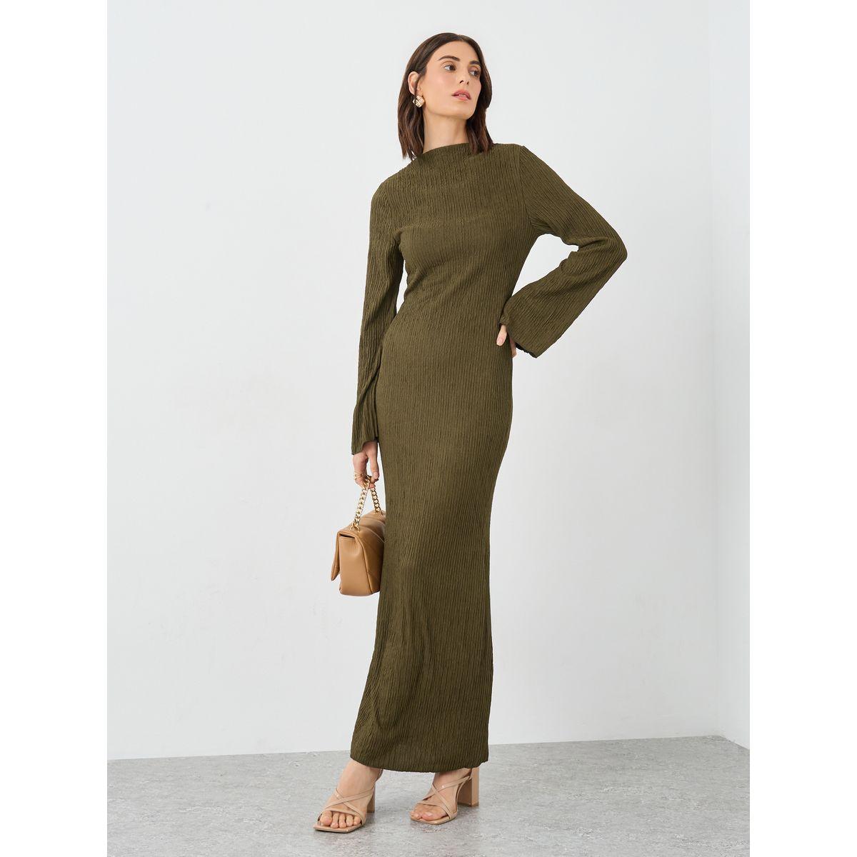 فستان طويل بحافة حورية البحر وتفاصيل بارزة الملمس-women-clothing-dresses-image-1