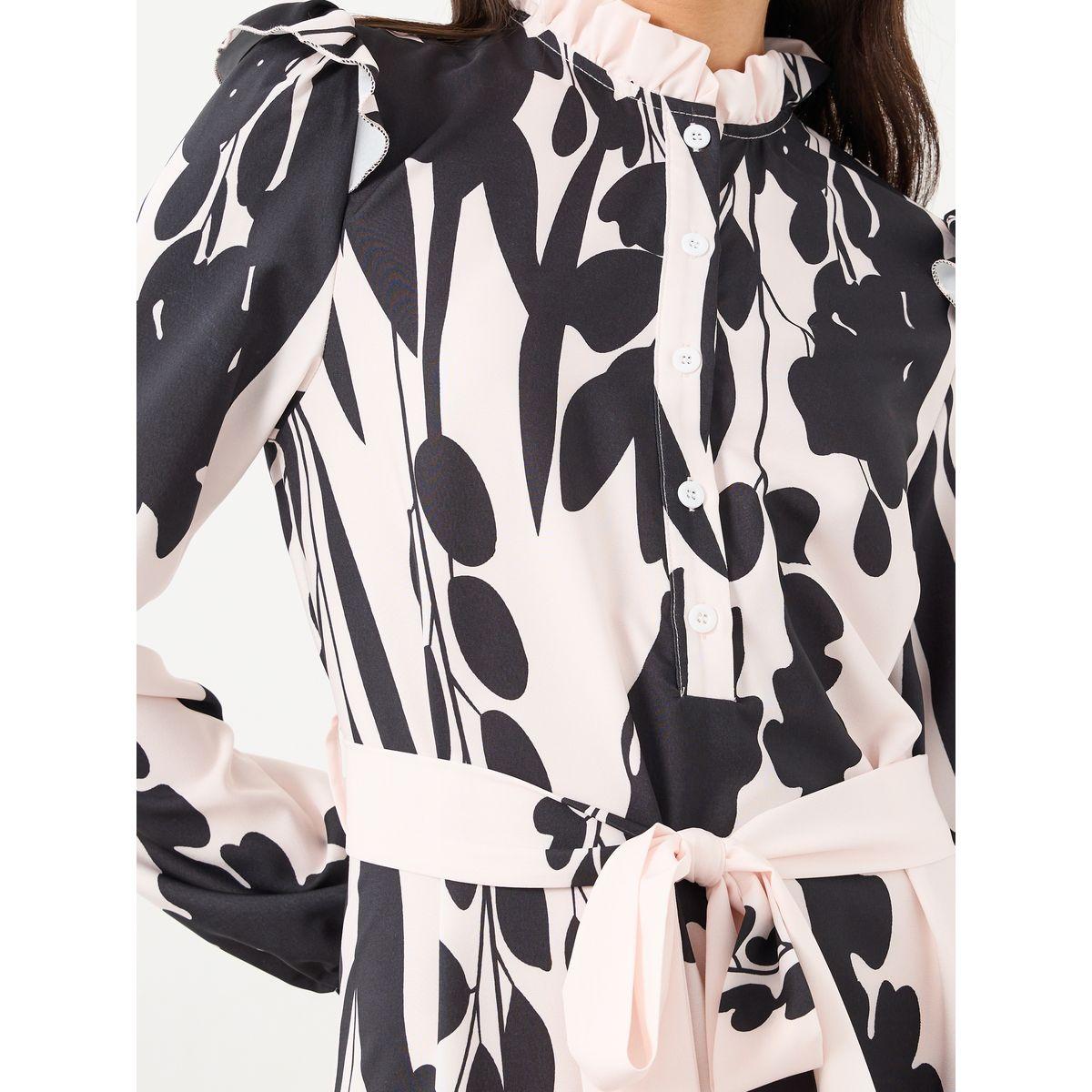 Styli Women Printed Belted Waist A-Line Maxi Dress with Button Front-women-clothing-dresses-image-3