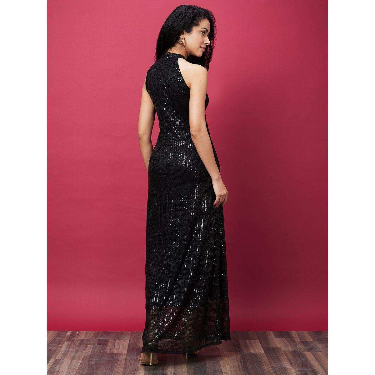 فستان طويل منمق بياقة هولتر مع شق-women-clothing-dresses-image-3
