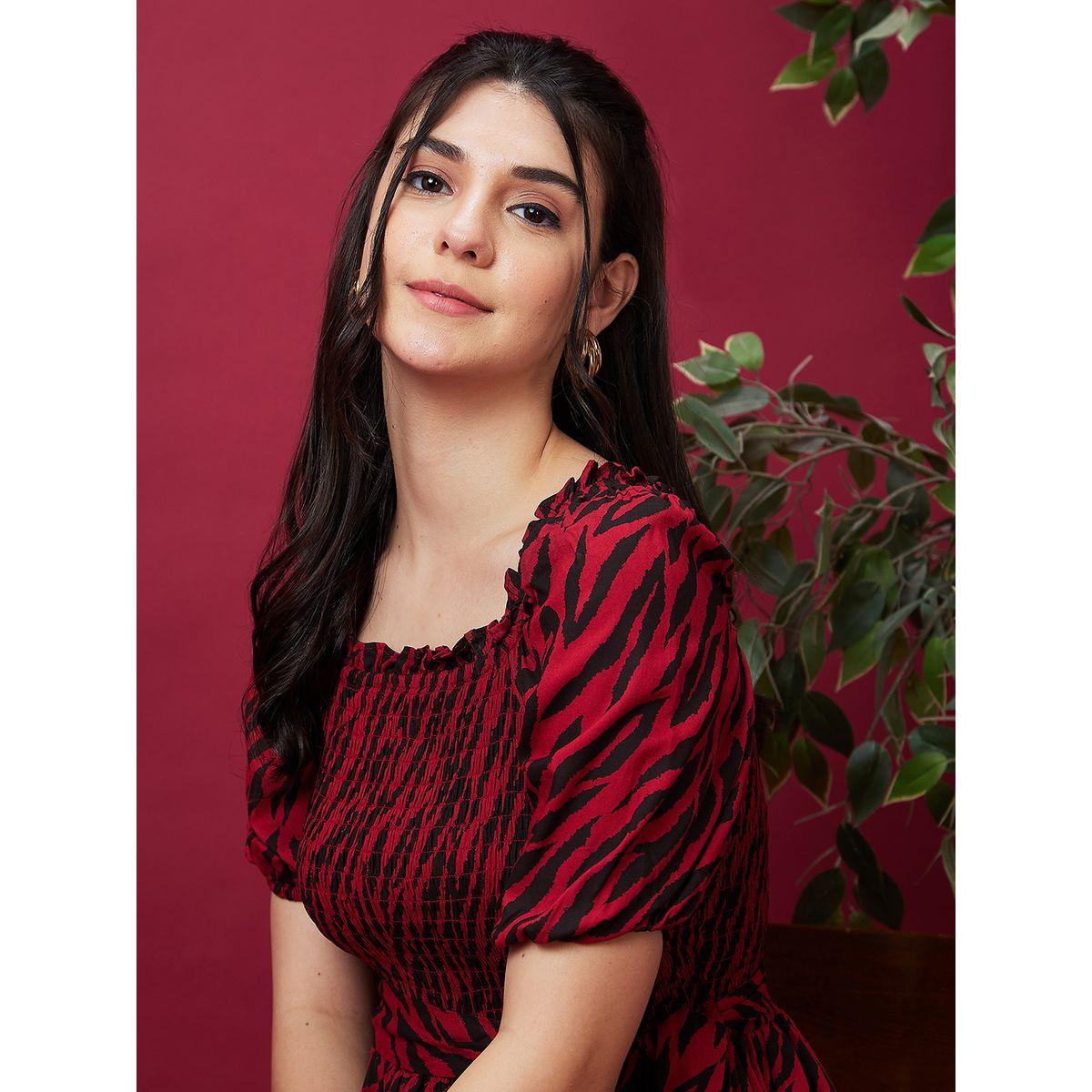 Globus Women Zebra Print Smocked A-Line Midi Dress with Belted Waist-women-clothing-dresses-image-1