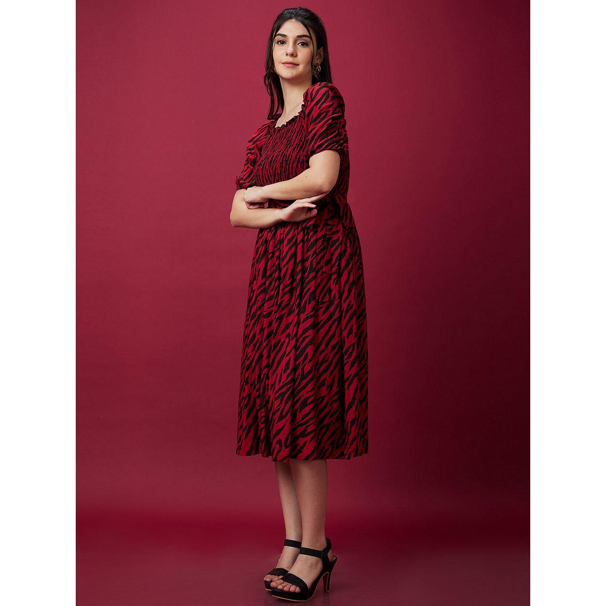 Globus Women Zebra Print Smocked A-Line Midi Dress with Belted Waist-women-clothing-dresses-image-3
