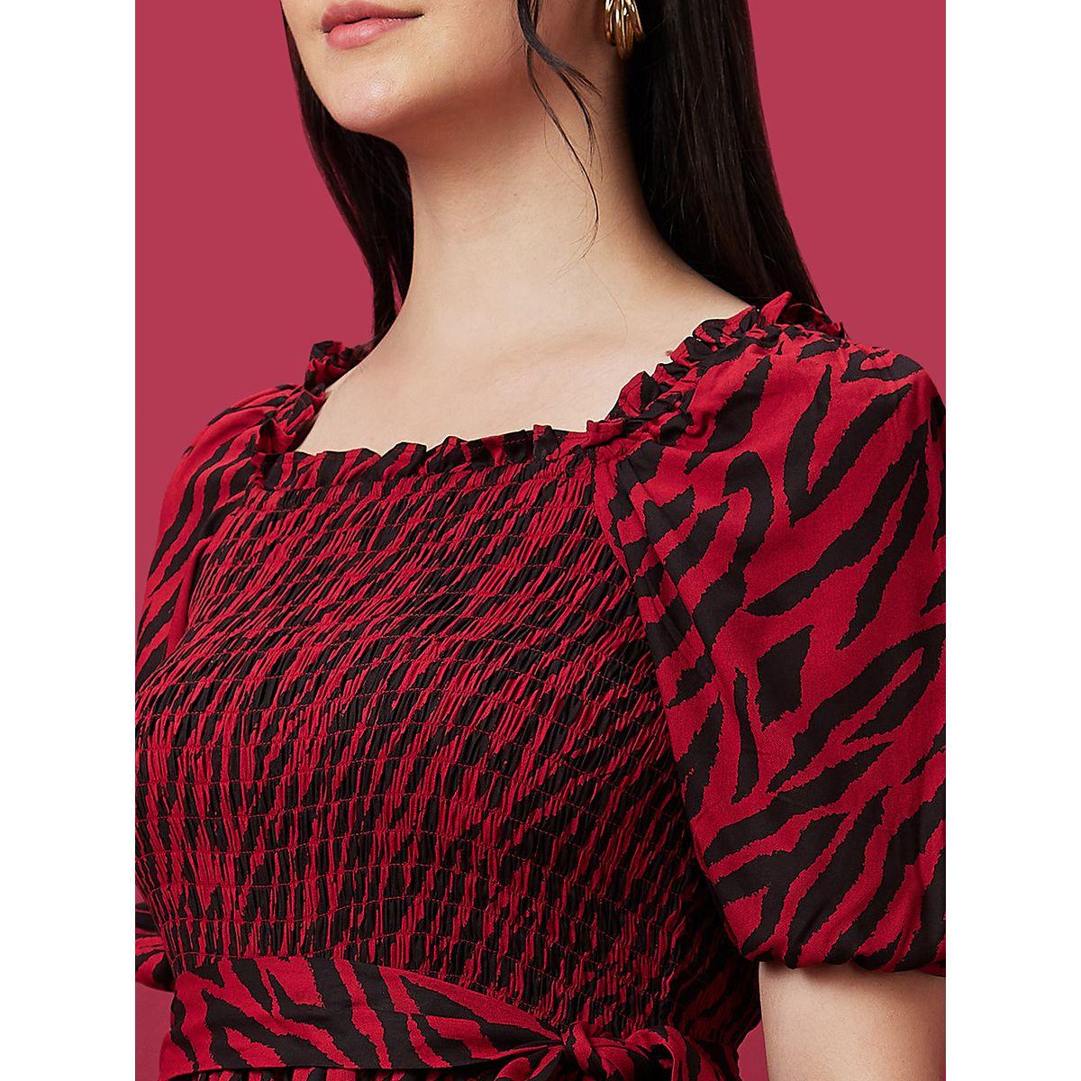 Globus Women Zebra Print Smocked A-Line Midi Dress with Belted Waist-women-clothing-dresses-image-5
