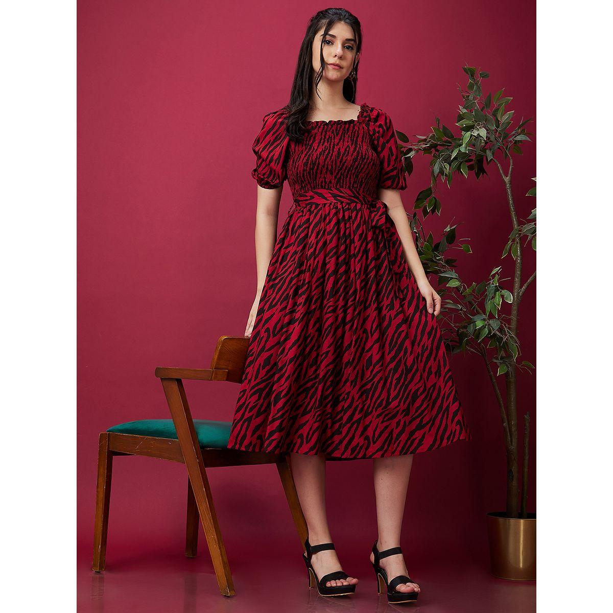 Globus Women Zebra Print Smocked A-Line Midi Dress with Belted Waist-women-clothing-dresses-image-6