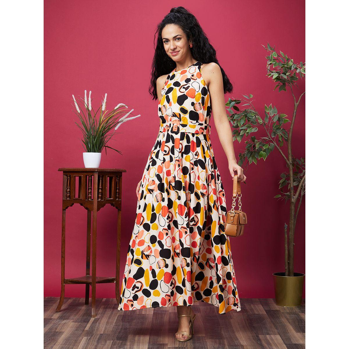 Globus Women All-Over Print Halter Neck A-Line Maxi Dress-women-clothing-dresses-image-1