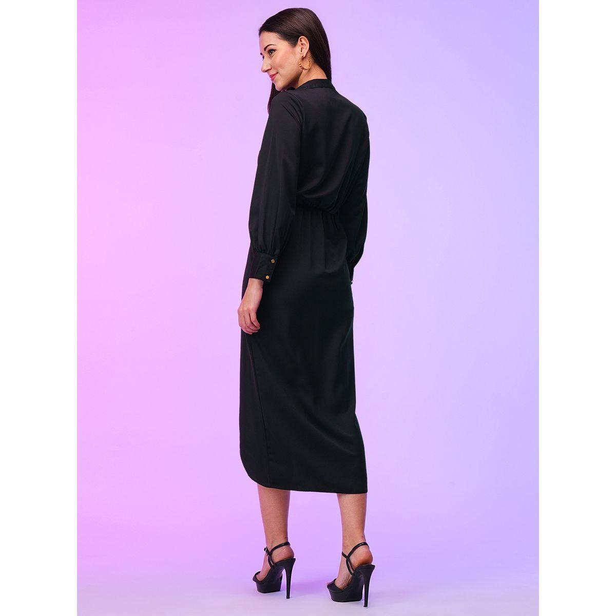 فستان ميدي سادة بنمط لف وحافة تيوليب-women-clothing-dresses-image-3