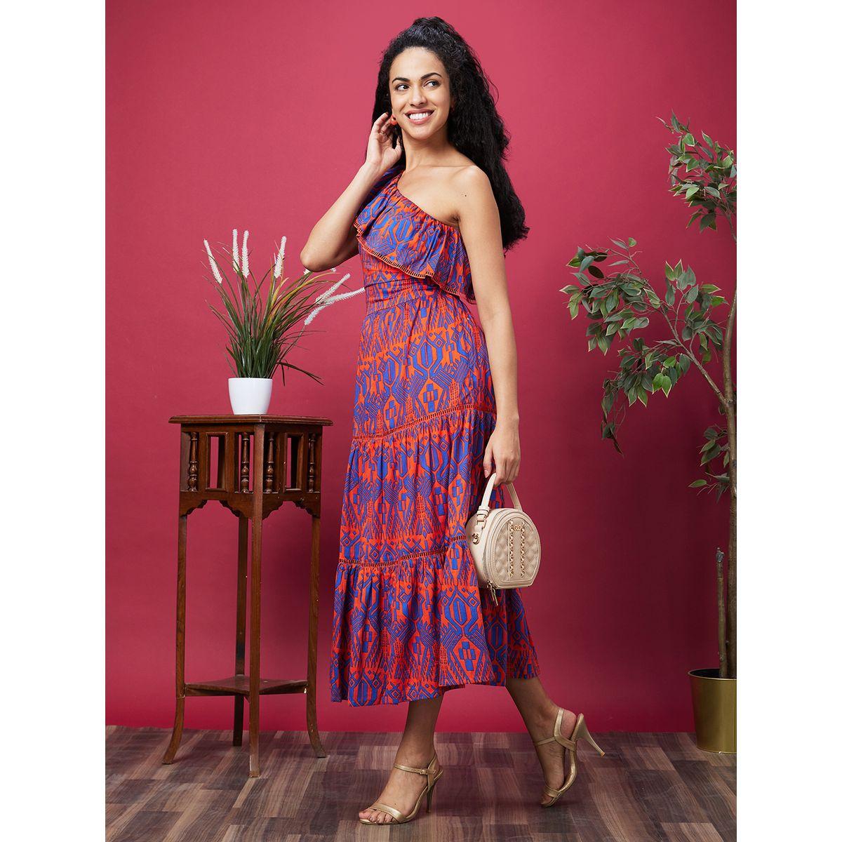 Globus Women Tribal Print One-Shoulder A-Line Midi Dress-women-clothing-dresses-image-1