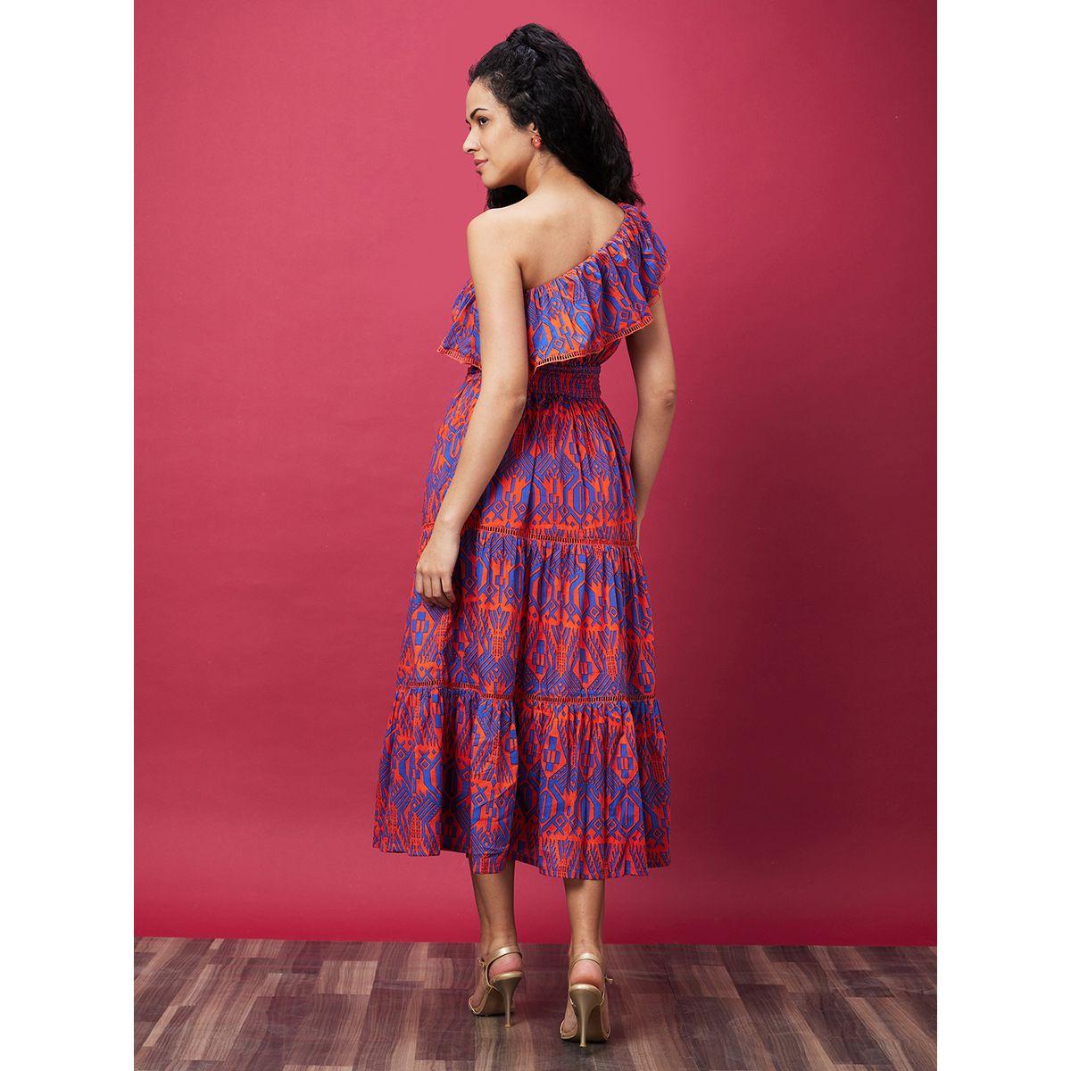 Globus Women Tribal Print One-Shoulder A-Line Midi Dress-women-clothing-dresses-image-3