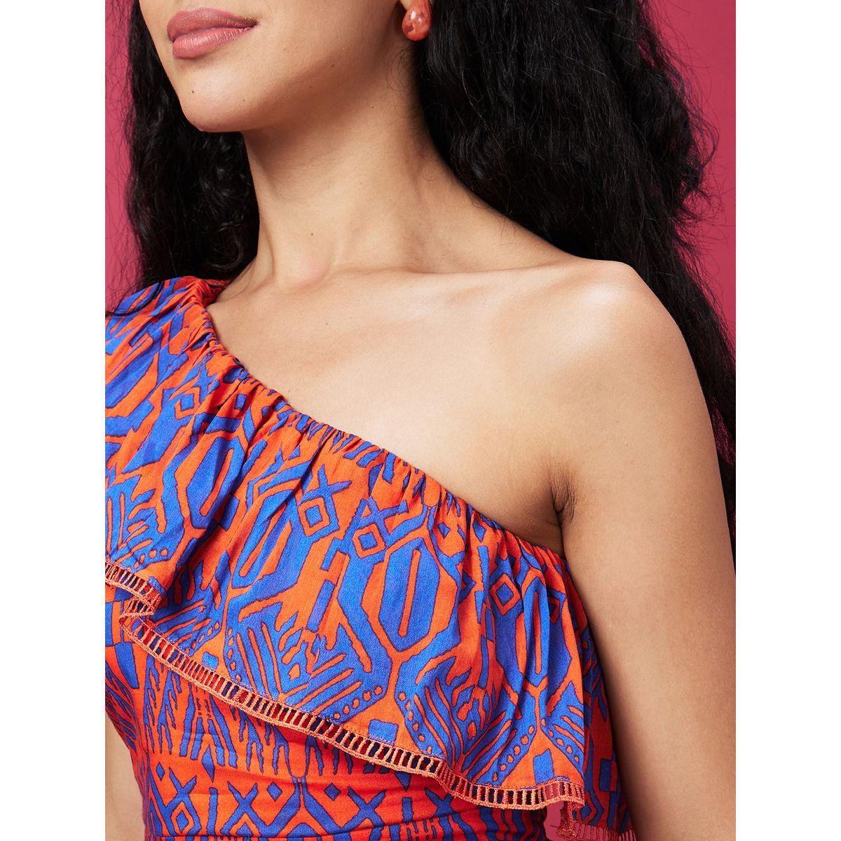 Globus Women Tribal Print One-Shoulder A-Line Midi Dress-women-clothing-dresses-image-4