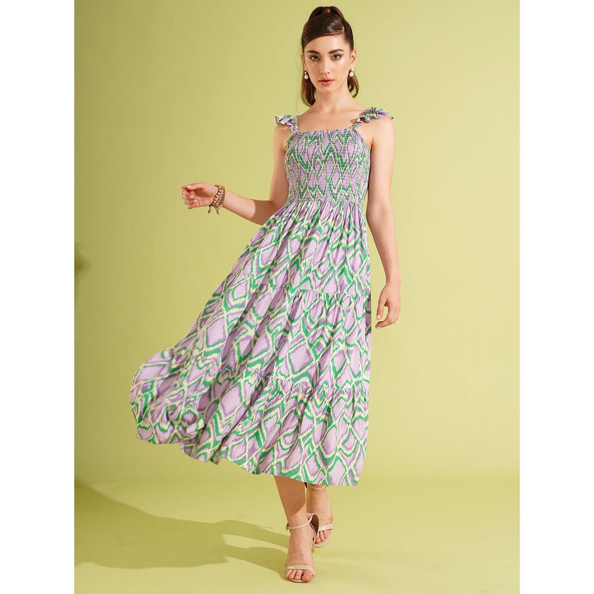 فستان ميدي مطبع بالكامل مع تفاصيل بارزة الملمس-women-clothing-dresses-image-1