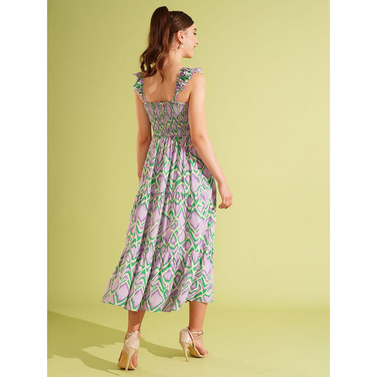 فستان ميدي مطبع بالكامل مع تفاصيل بارزة الملمس-women-clothing-dresses-image-3