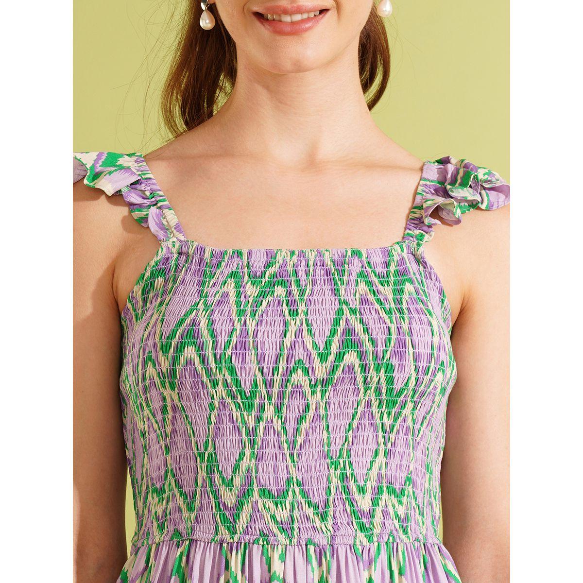 Globus Women All-Over Print Strappy Tiered Midi Dress with Smocking-women-clothing-dresses-image-4