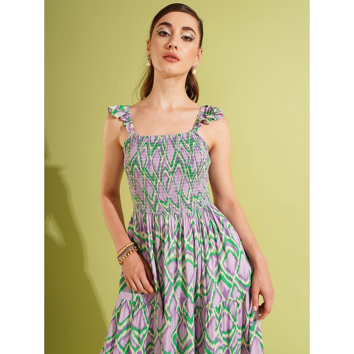 Globus Women All-Over Print Strappy Tiered Midi Dress with Smocking-women-clothing-dresses-image-5