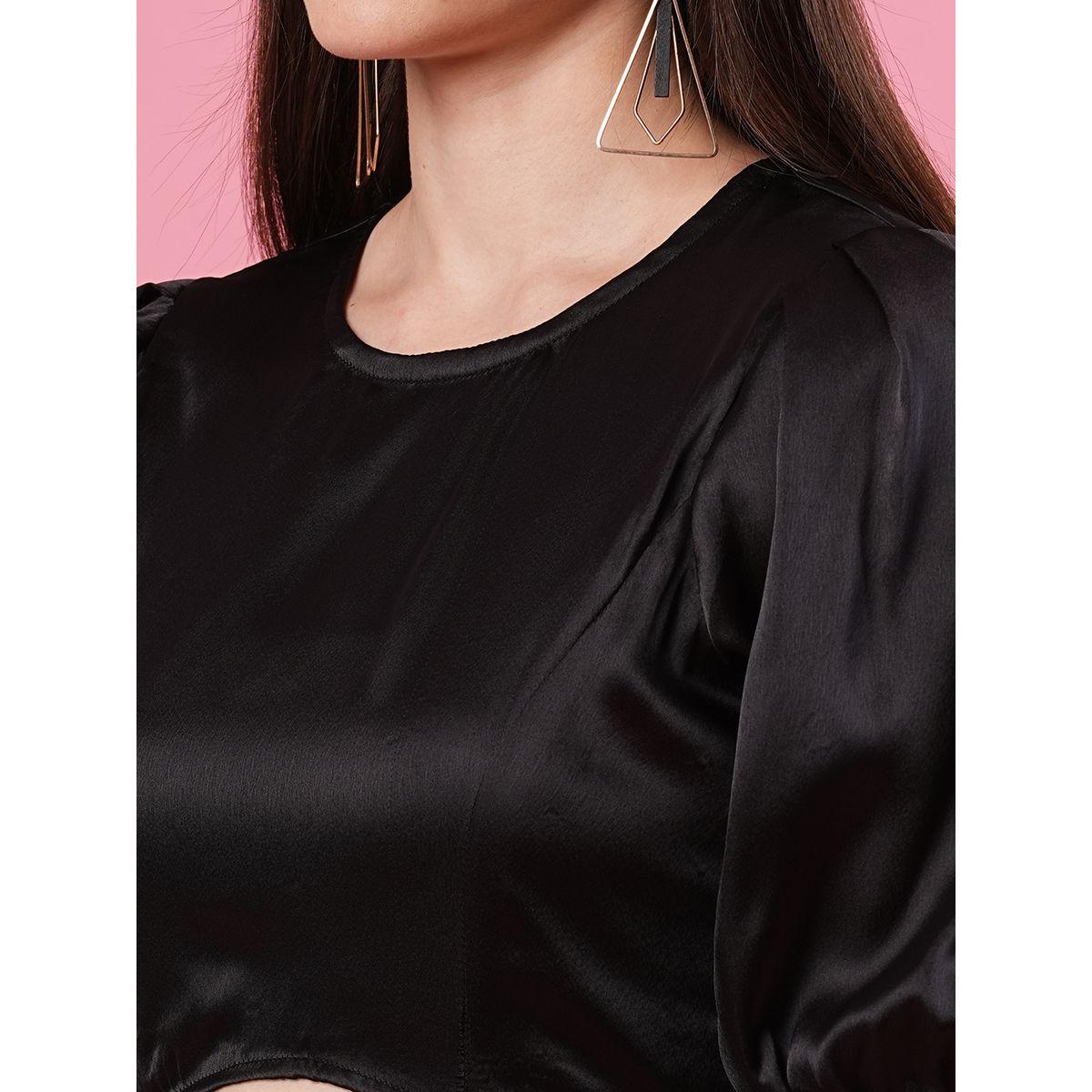 فستان قصير سادة ساتان بأكمام منفوخة-women-clothing-dresses-image-4