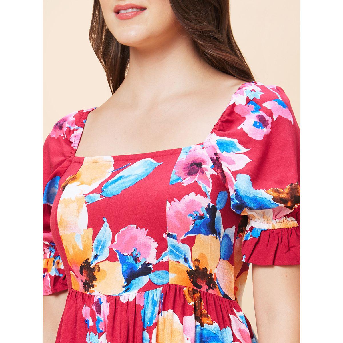 Globus Women Floral Printed Puff Sleeves A-Line Mini Dress with Smocked Back-women-clothing-dresses-image-5