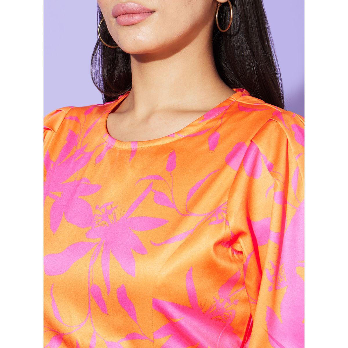 فستان قصير ساتان بطبعة زهور وتفاصيل مزمومة-women-clothing-dresses-image-4