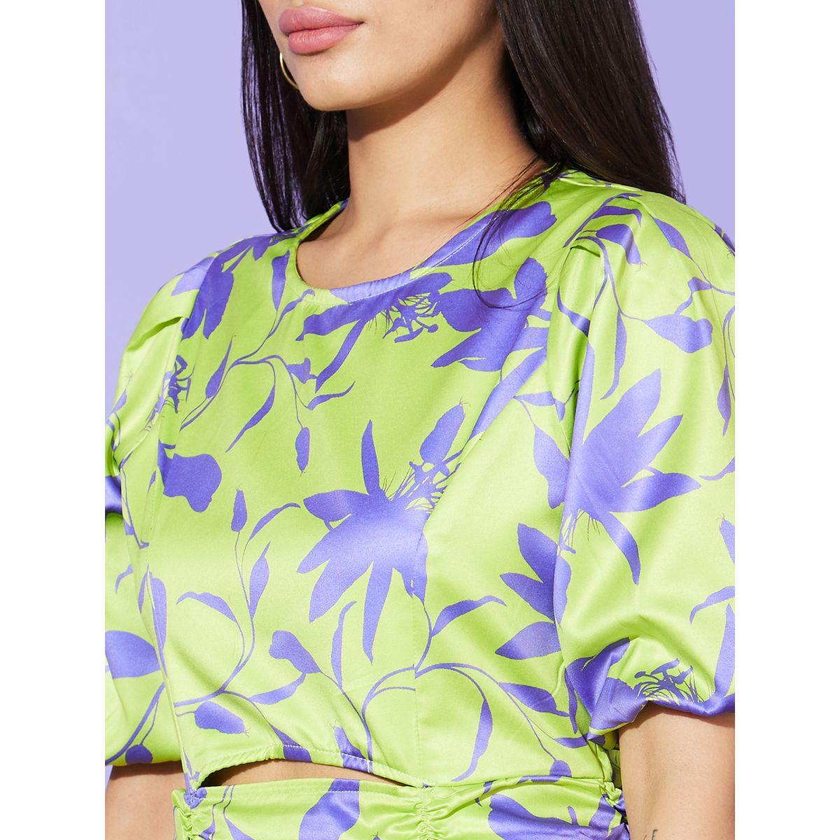 فستان قصير بطبعة زهور وتفاصيل مزمومة-women-clothing-dresses-image-4