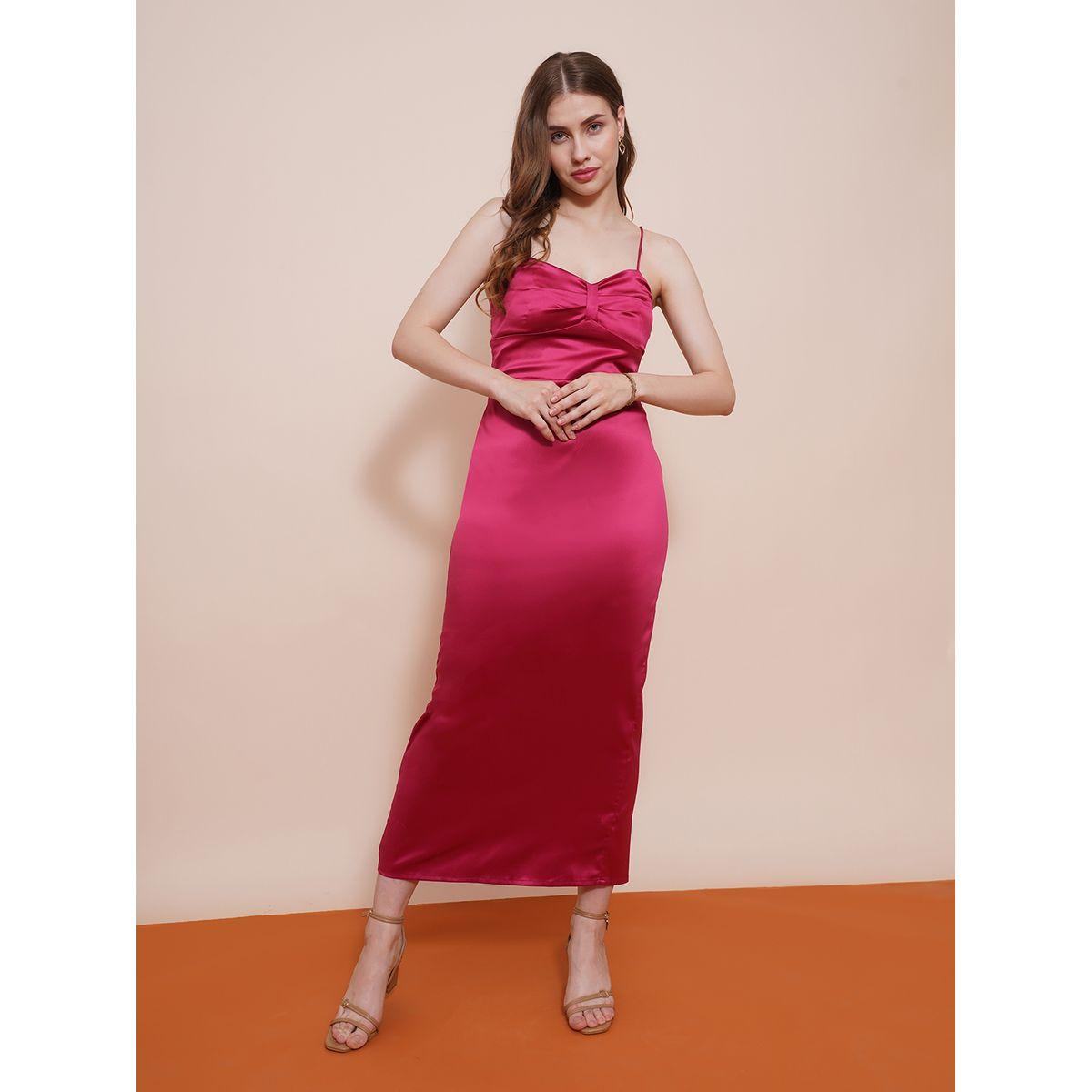 فستان ميدي سادة ساتان بياقة على شكل قلب-women-clothing-dresses-image-1