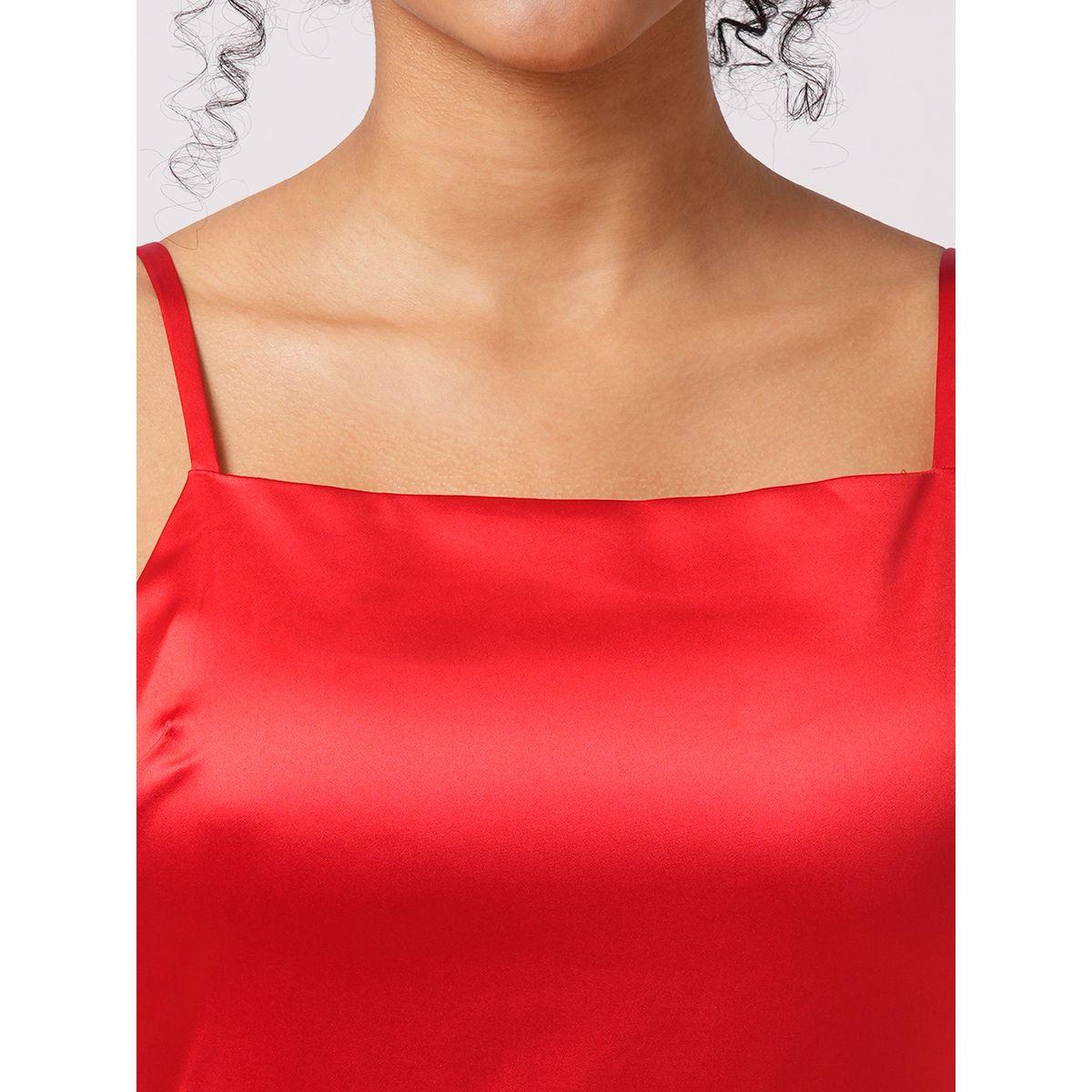 فستان طويل سادة ساتان مع تفاصيل كشكش-women-clothing-dresses-image-4