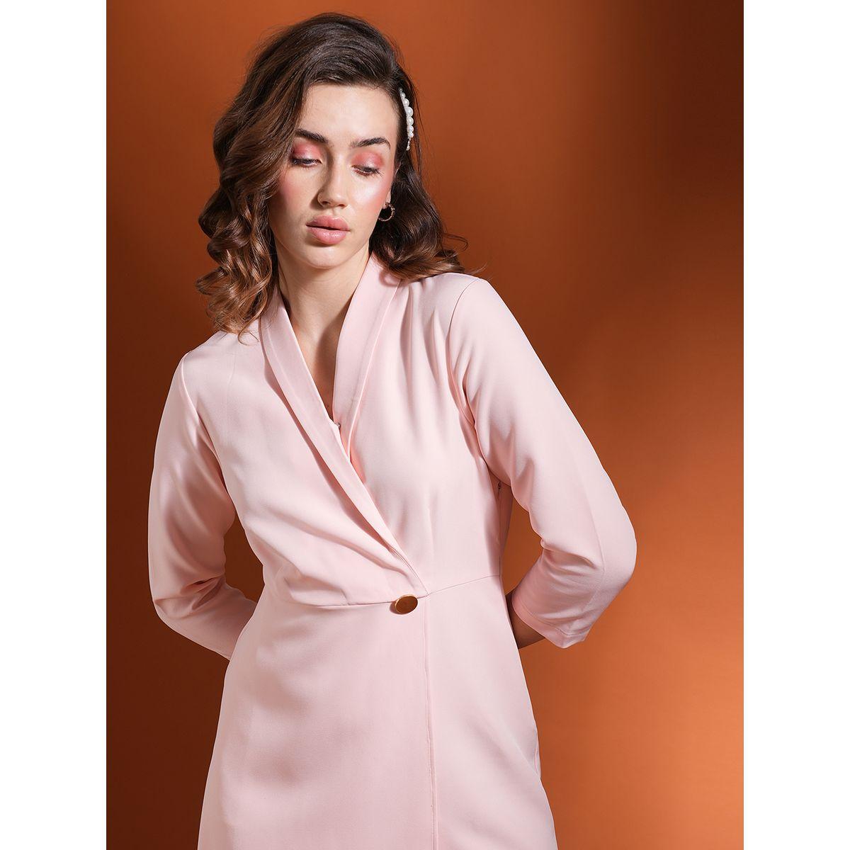 فستان قصير سادة بنمط بليزر مع ياقة شال-women-clothing-dresses-image-5