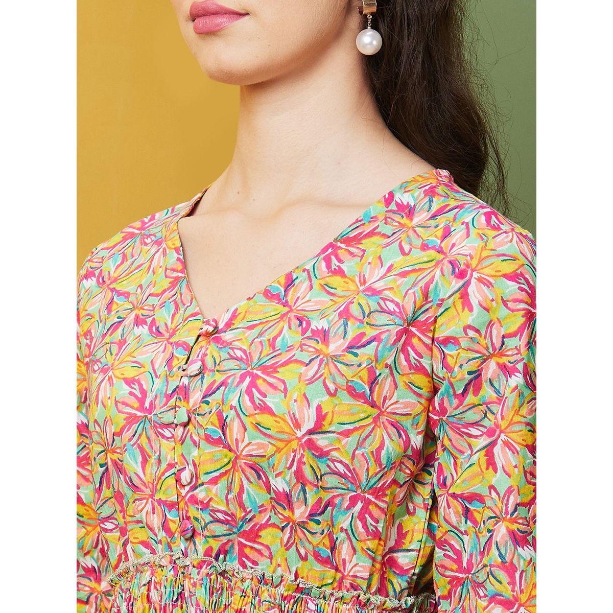 فستان قصير مطبع بزهور مع حافة واسعة-women-clothing-dresses-image-4