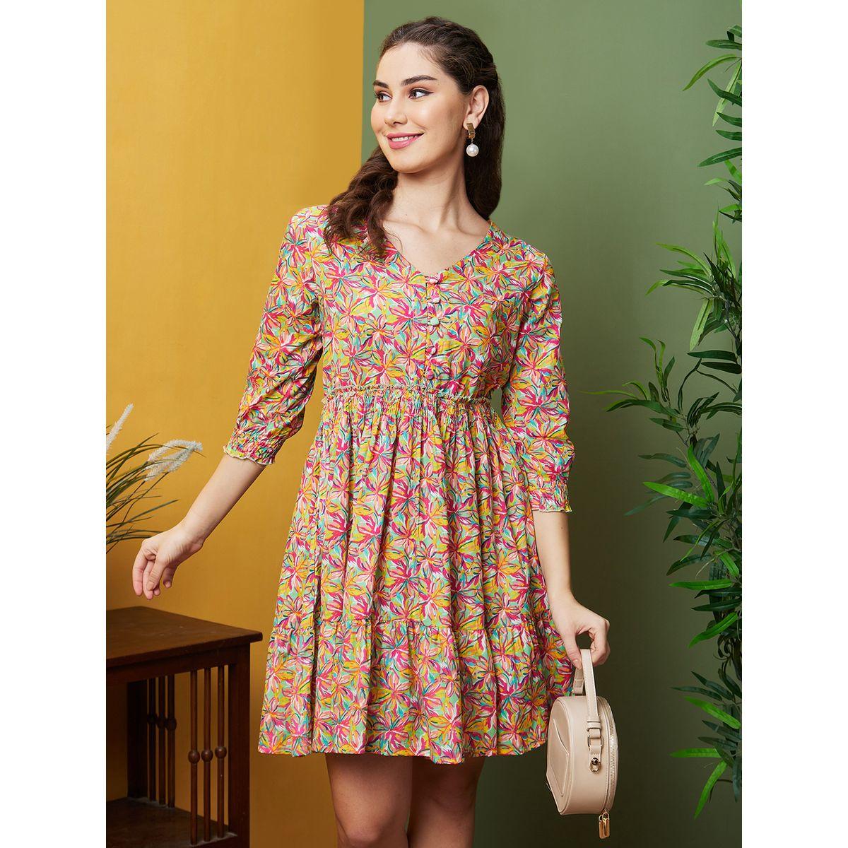 فستان قصير مطبع بزهور مع حافة واسعة-women-clothing-dresses-image-5