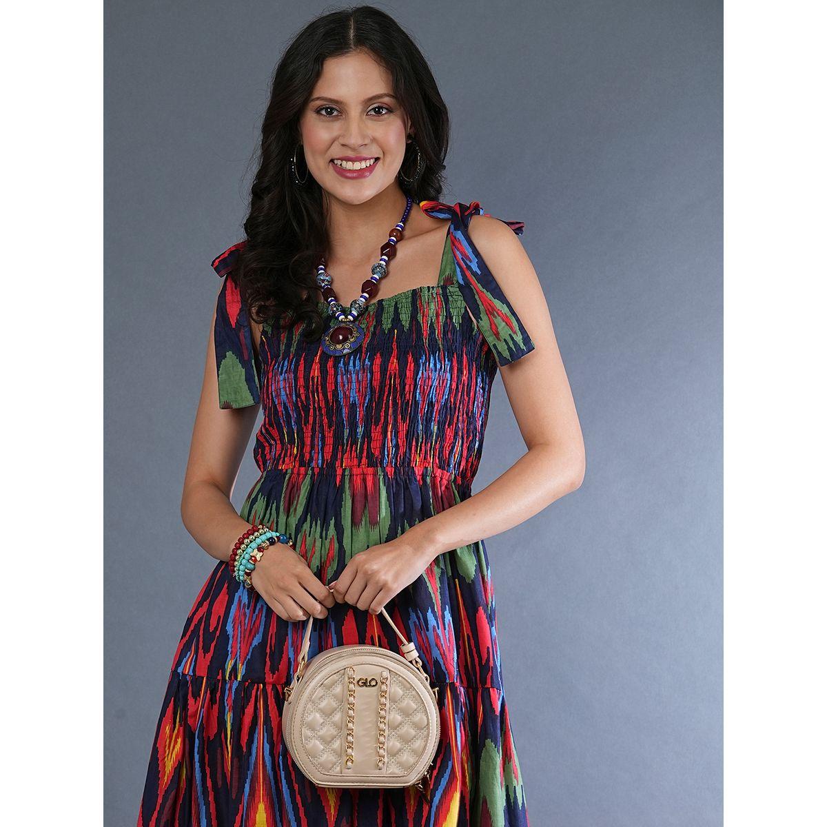 Globus Women All-Over Print Tie-Up Sleeve A-Line Midi Dress-women-clothing-dresses-image-5