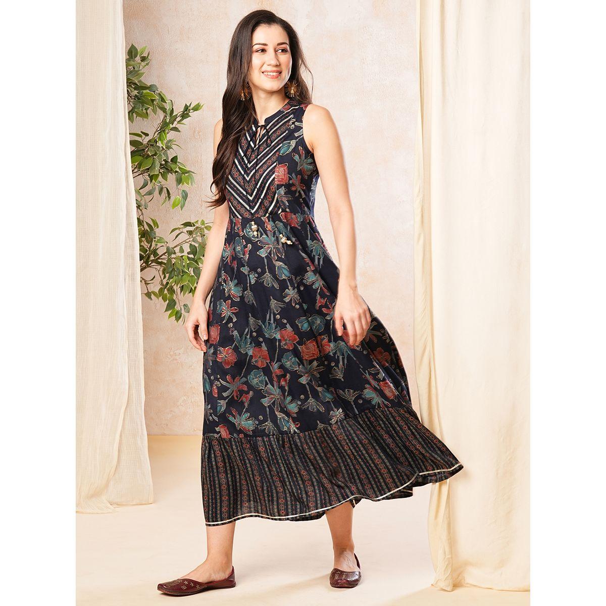 فستان ميدي مطبع بزهور مع ياقة بأربطة-women-clothing-dresses-image-2
