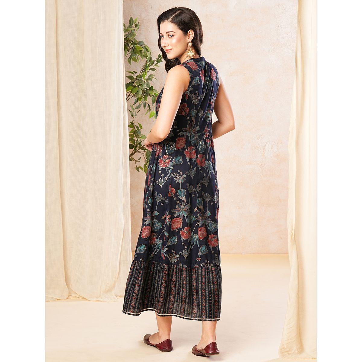 فستان ميدي مطبع بزهور مع ياقة بأربطة-women-clothing-dresses-image-3