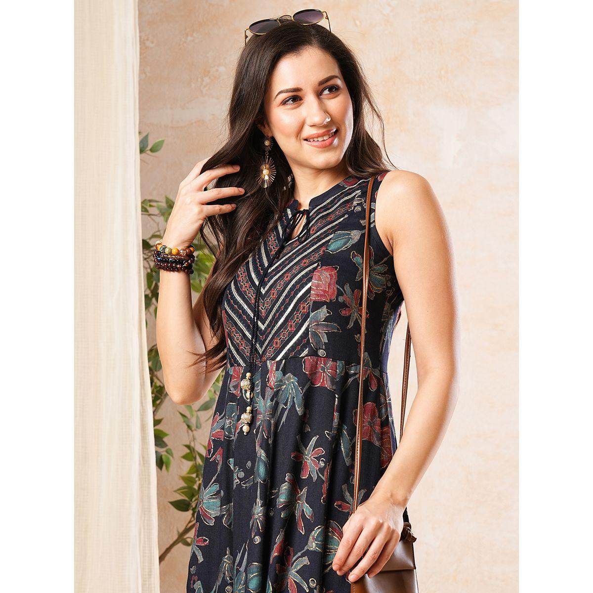 فستان ميدي مطبع بزهور مع ياقة بأربطة-women-clothing-dresses-image-5