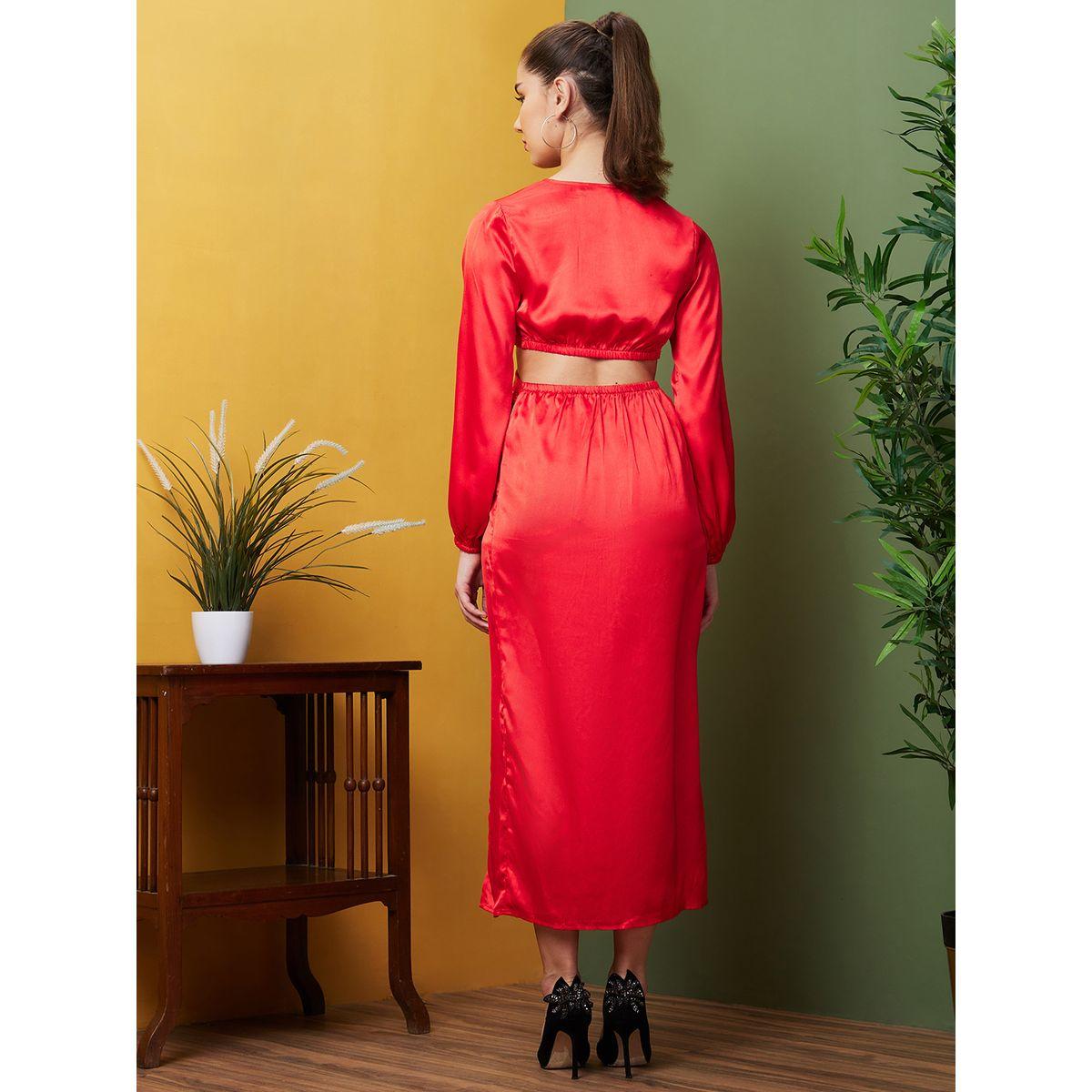 Globus Women Red Solid Cut Out Sheath Midi Dress with Twist Front-women-clothing-dresses-image-3