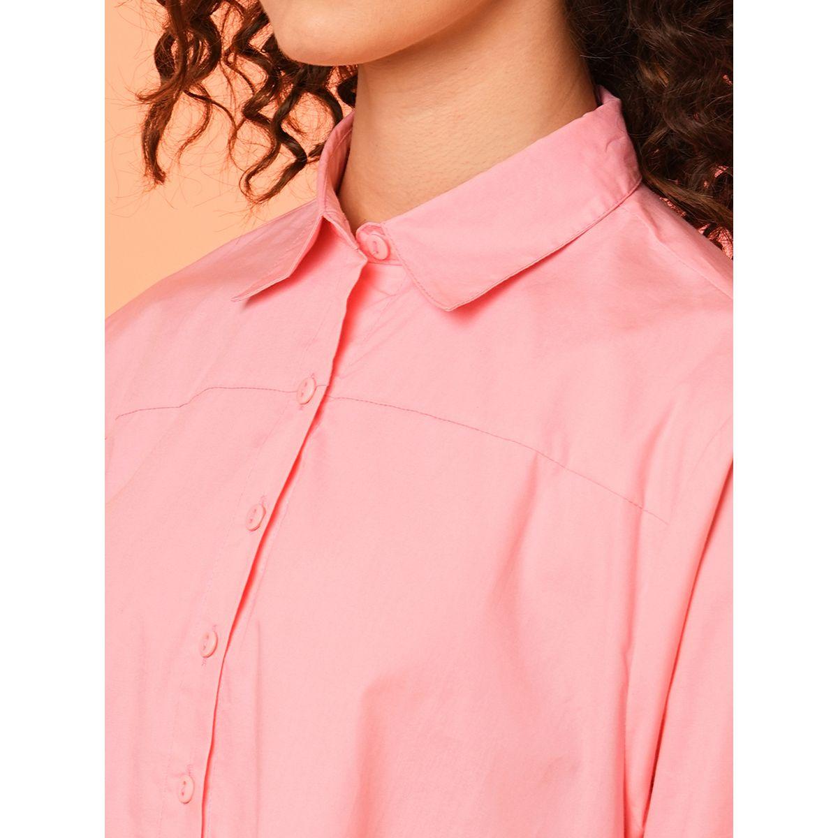 Globus Women Peach Solid Asymmetric Hem Shirt Mini Dress-women-clothing-dresses-image-4