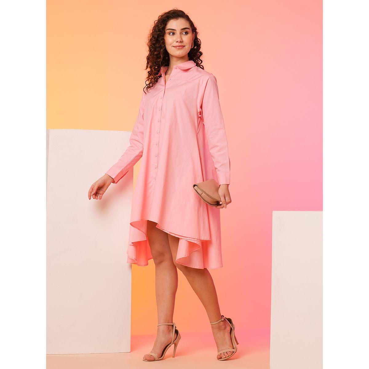 فستان قصير سادة بحافة غير متماثلة الطول-women-clothing-dresses-image-5