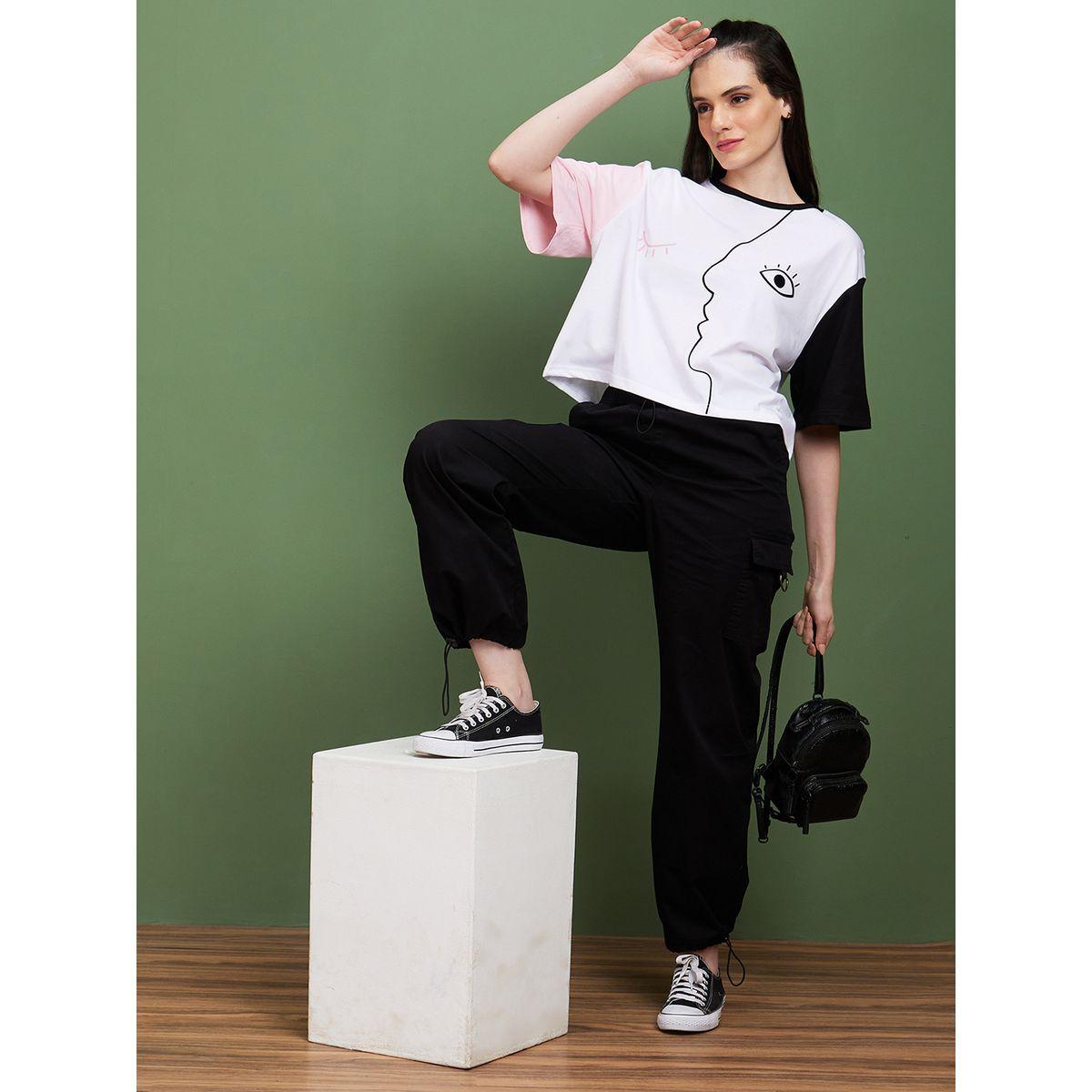 تيشيرت بنمط كتل الالوان وياقة دائرية-women-clothing-tshirts-image-5