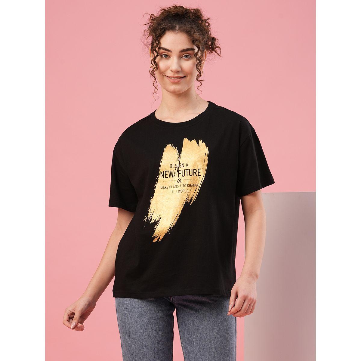 Globus Slogan Print Round Neck Cotton T-Shirt-women-clothing-tshirts-image-1