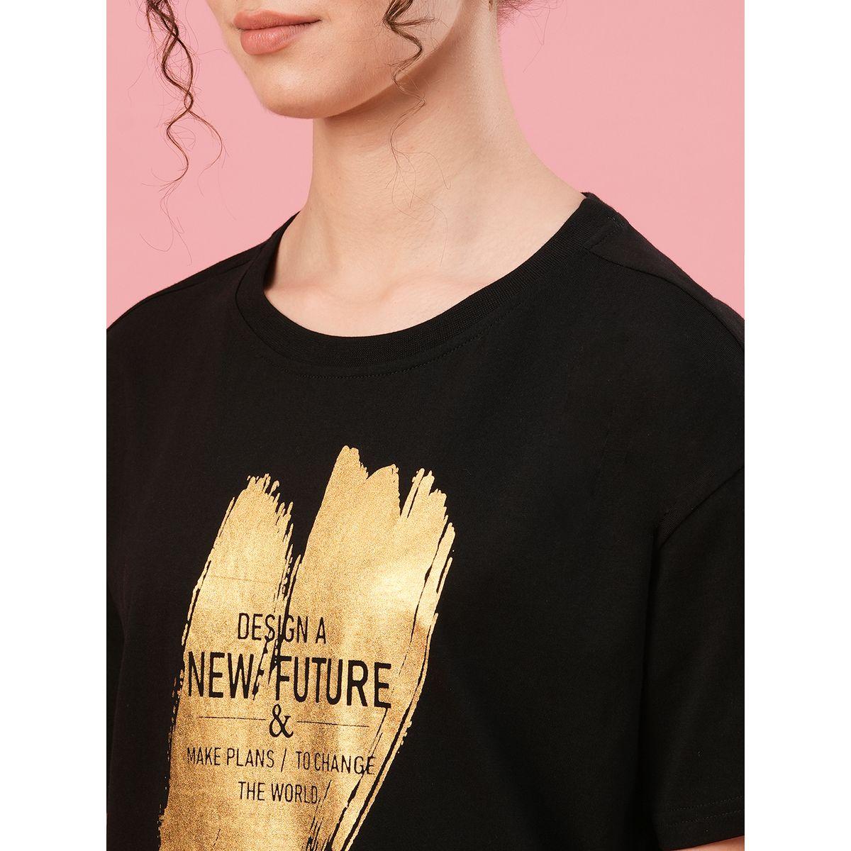 Globus Slogan Print Round Neck Cotton T-Shirt-women-clothing-tshirts-image-4