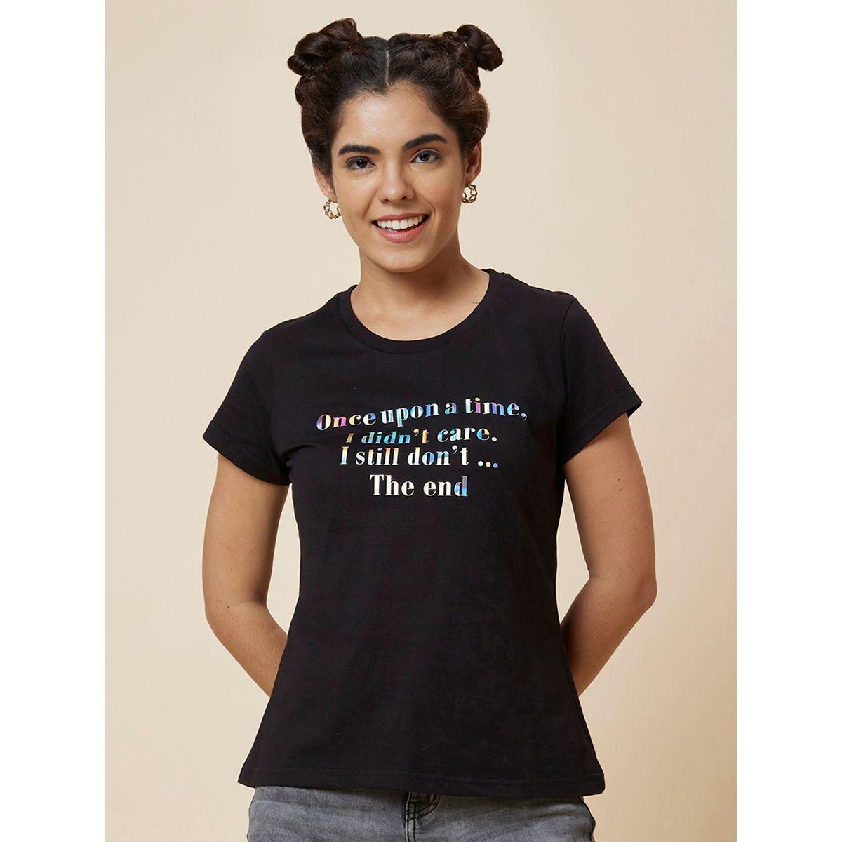 Globus Slogan Print Round Neck Cotton T-Shirt-women-clothing-tshirts-image-2