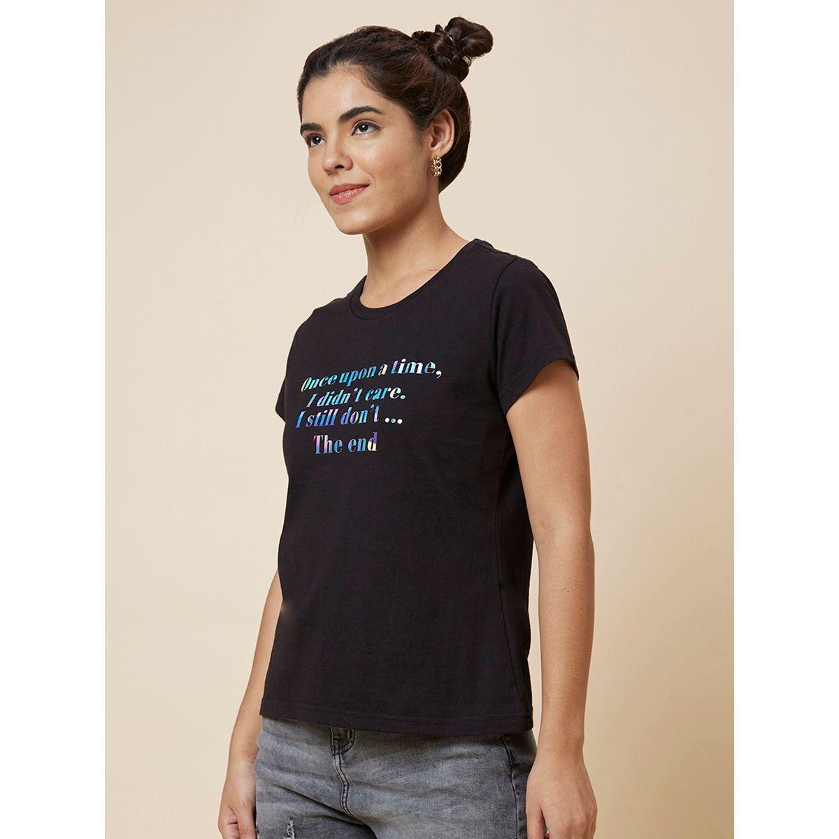 Globus Slogan Print Round Neck Cotton T-Shirt-women-clothing-tshirts-image-4