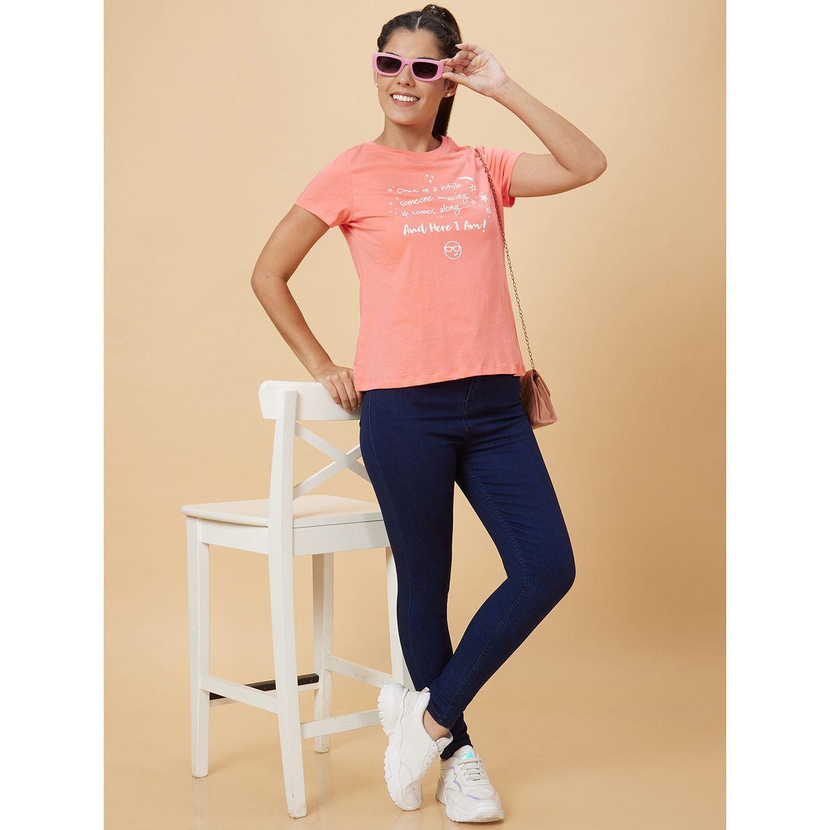 Globus Slogan Print Round Neck Cotton T-Shirt-women-clothing-tshirts-image-1