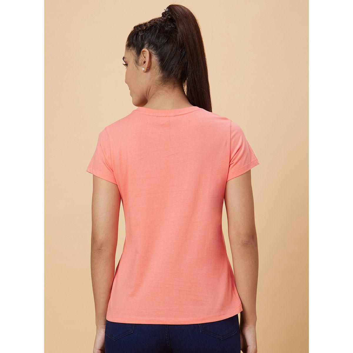 تيشيرت بياقة دائرية وطبعة كتابة-women-clothing-tshirts-image-3