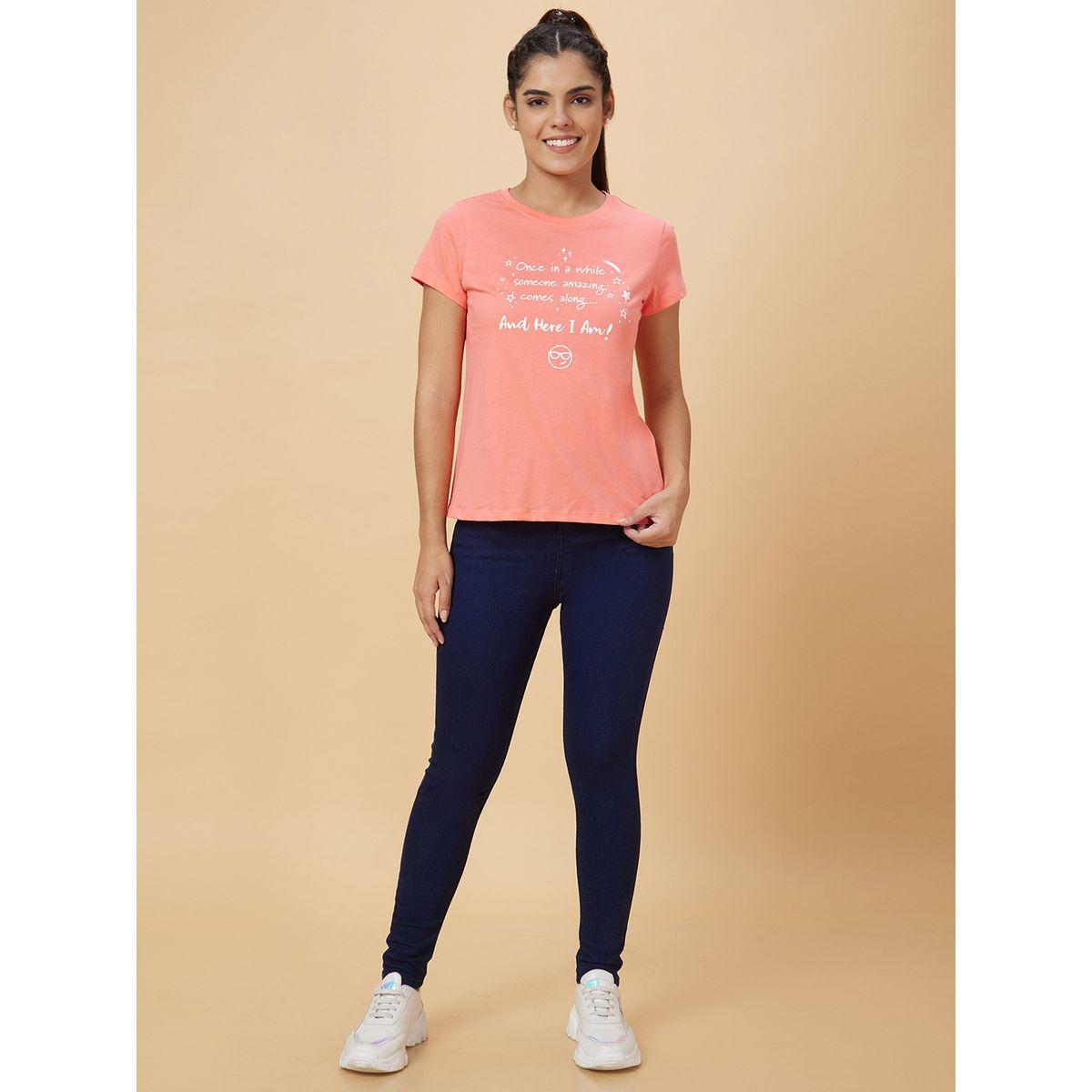 تيشيرت بياقة دائرية وطبعة كتابة-women-clothing-tshirts-image-6