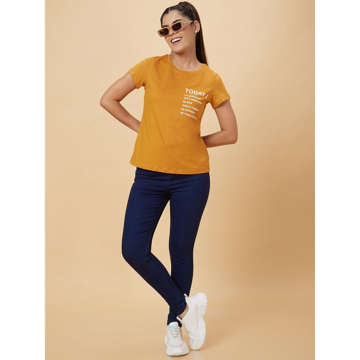 Globus Slogan Print Round Neck Cotton T-Shirt-women-clothing-tshirts-image-1