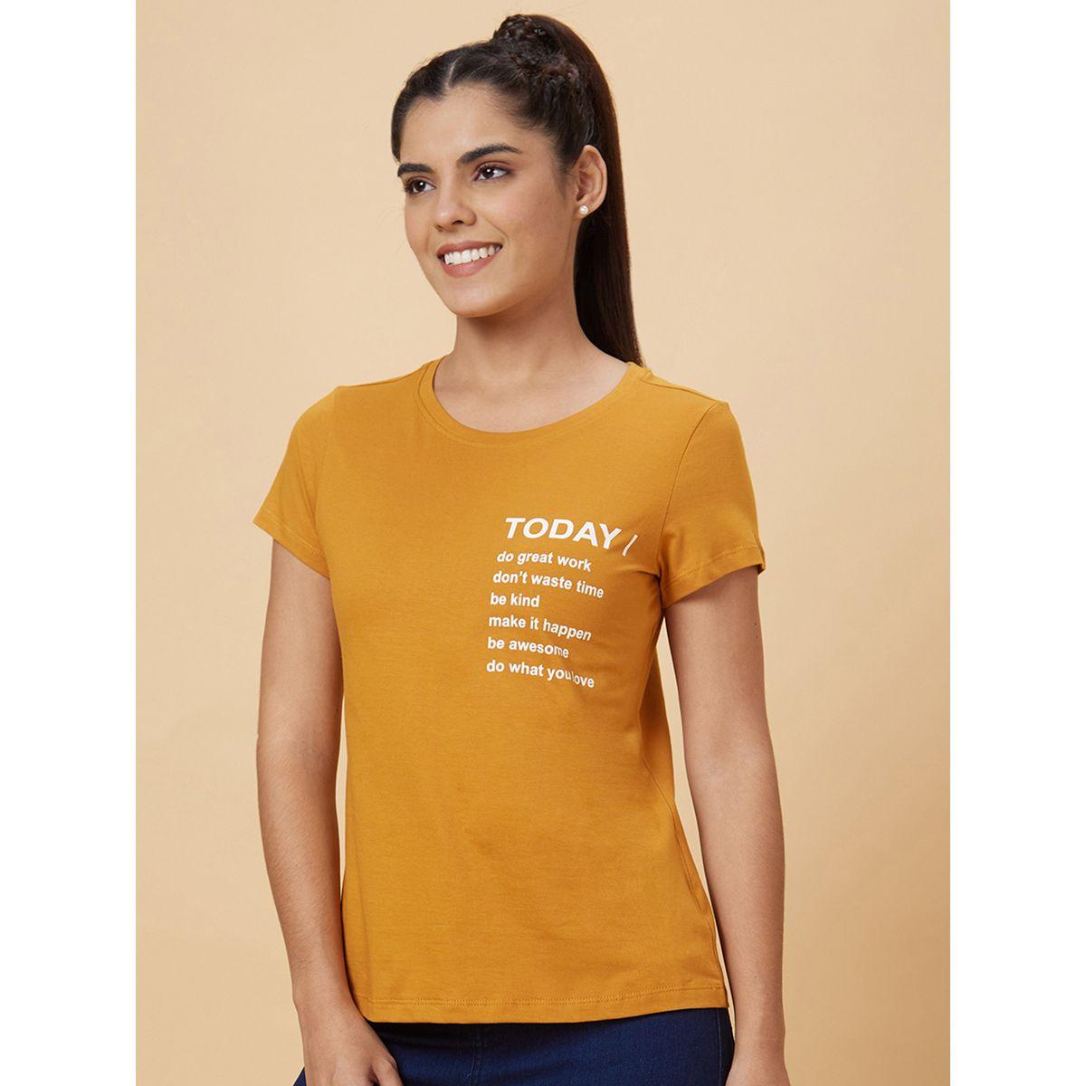 Globus Slogan Print Round Neck Cotton T-Shirt-women-clothing-tshirts-image-4