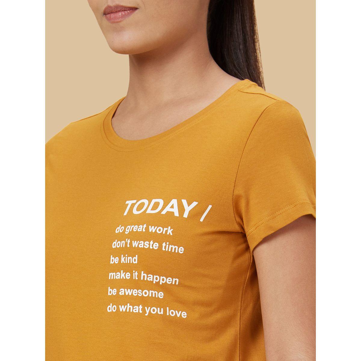 Globus Slogan Print Round Neck Cotton T-Shirt-women-clothing-tshirts-image-5