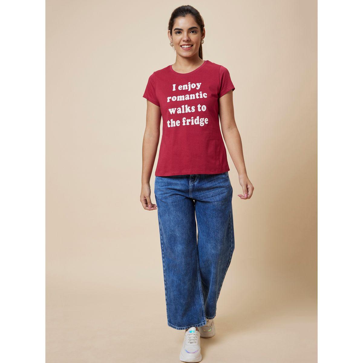Globus Slogan Print Round Neck Cotton T-Shirt-women-clothing-tshirts-image-6