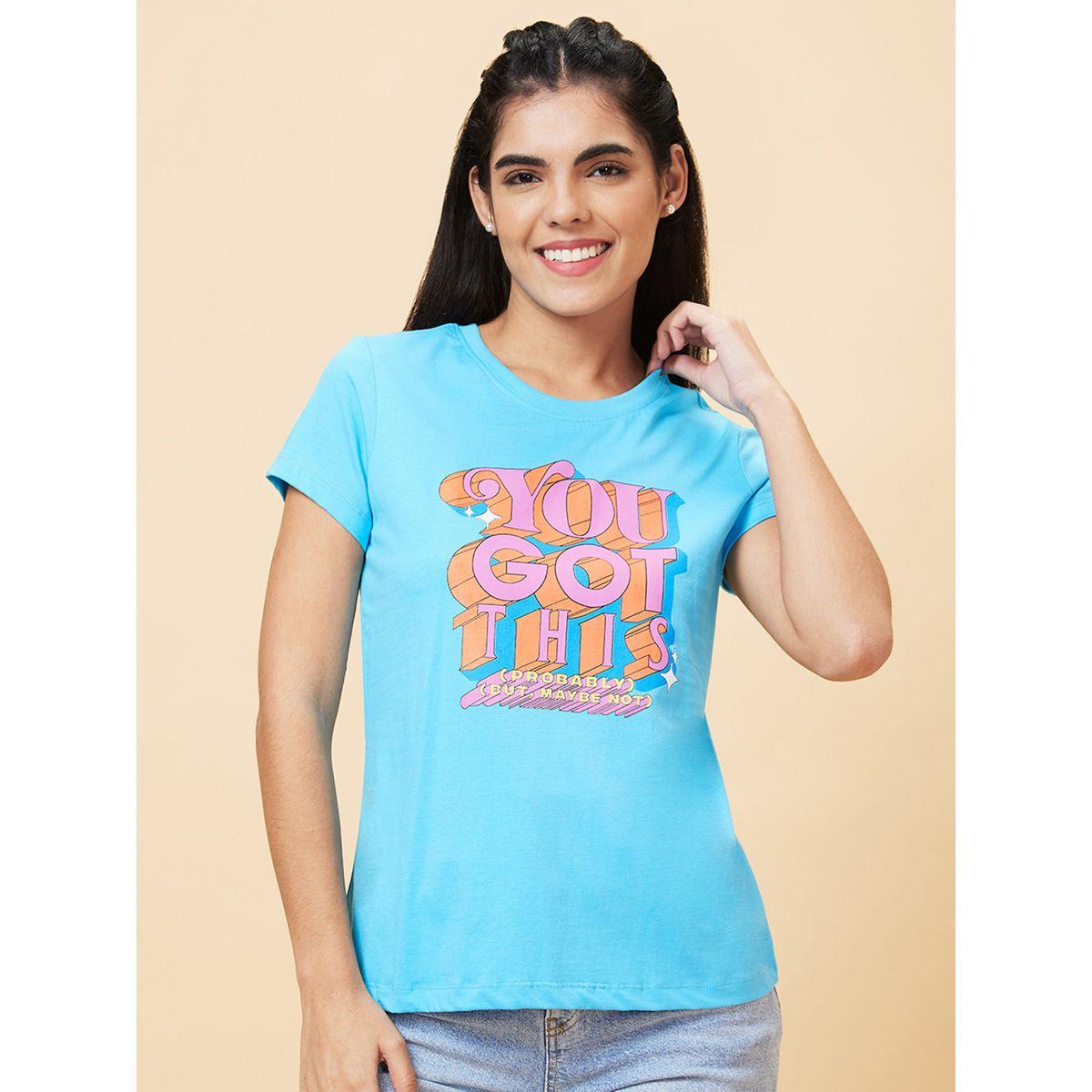 تيشيرت بياقة دائرية وطبعة كتابة-women-clothing-tshirts-image-2