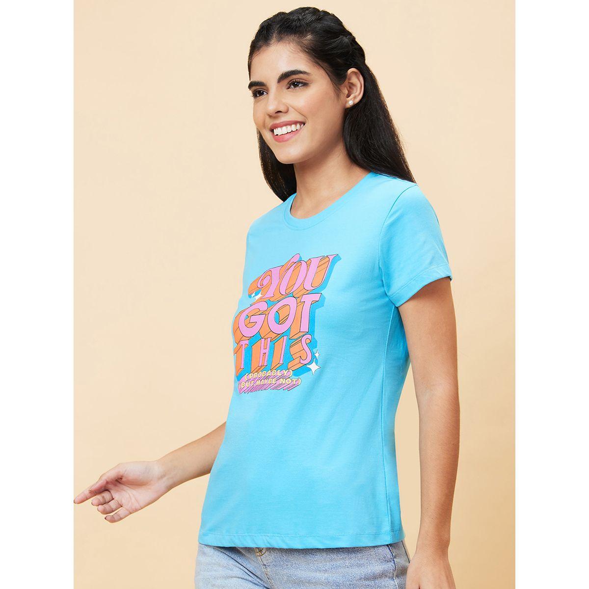 تيشيرت بياقة دائرية وطبعة كتابة-women-clothing-tshirts-image-4