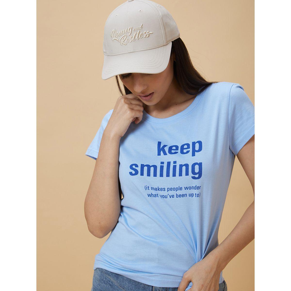 Globus Slogan Print Round Neck Cotton T-Shirt-women-clothing-tshirts-image-1