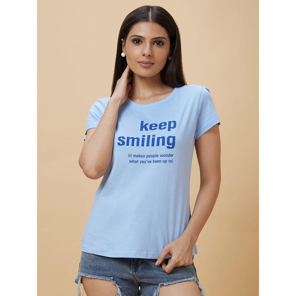 تيشيرت بياقة دائرية وطبعة كتابة-women-clothing-tshirts-image-2