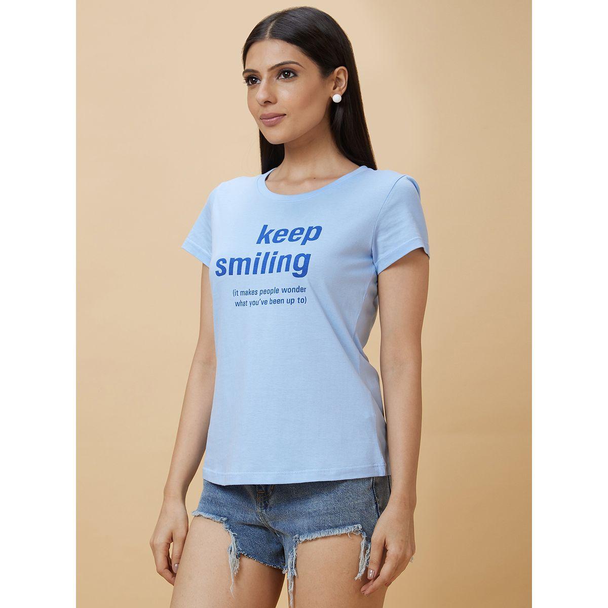 Globus Slogan Print Round Neck Cotton T-Shirt-women-clothing-tshirts-image-3